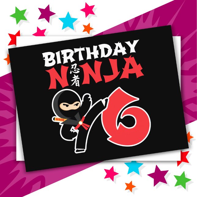 Carte Postale Fête d'anniversaire de 6 ans de ninja de karaté po (Créateur téléchargé)