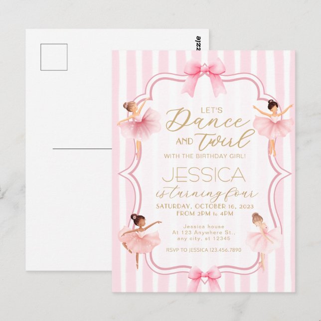 Carte Postale Fête d'anniversaire de ballet de danse et de tourb (Devant / Derrière)