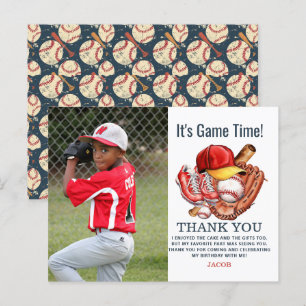 Carte Postale Fête d'anniversaire de baseball bleu marine pour e