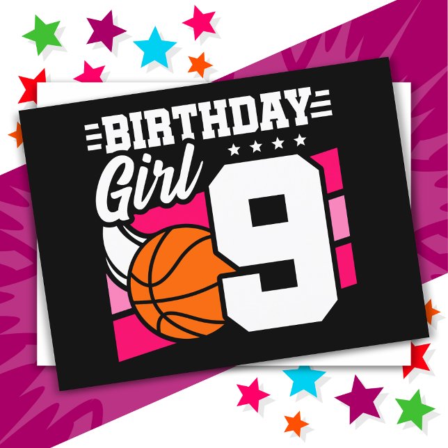 Carte Postale Fête d'anniversaire de basketball de 9 ans fille d (Créateur téléchargé)
