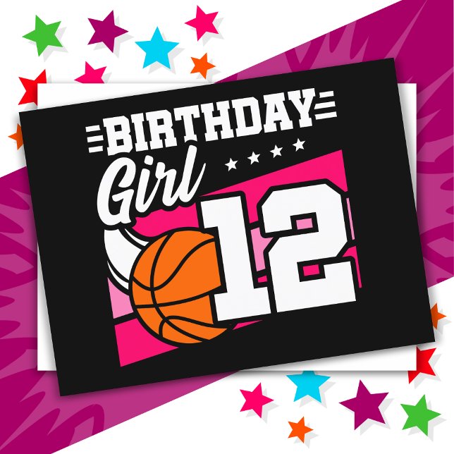 Carte Postale Fête d'anniversaire de basketball pour fille de 12 (Créateur téléchargé)