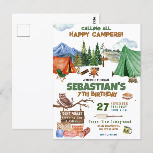 Carte Postale Fête d'anniversaire de camping enfants modernes