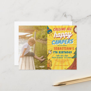 Carte Postale Fête d'anniversaire de camping pour enfants modern