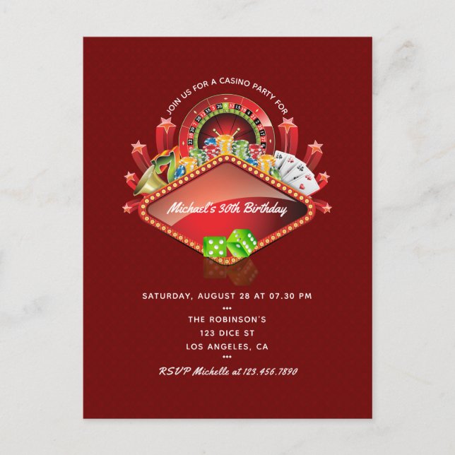Carte Postale Fête d'anniversaire de casino (Devant)
