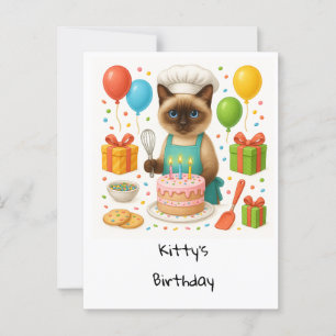 Carte Postale Fête d'anniversaire de chat avec gâteau