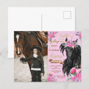 Carte Postale Fête d'anniversaire de cheval Cowgirl Fleurs roses