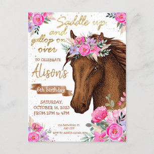 Carte Postale Fête d'anniversaire de cheval modifiable Cowgirl d