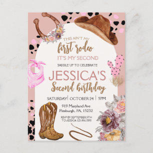 Carte Postale Fête d'anniversaire de Cowgirl Rose 2ème Rodéo Bud