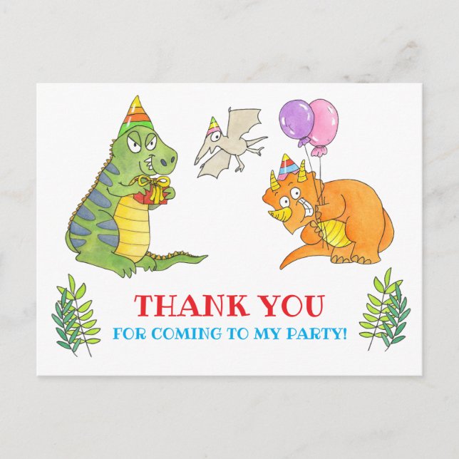 Carte Postale Fête d'anniversaire de Dinosaur Kid Merci  (Devant)