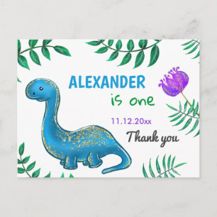 Carte Postale Fête d'anniversaire de dinosaure   Merci Blue Dino
