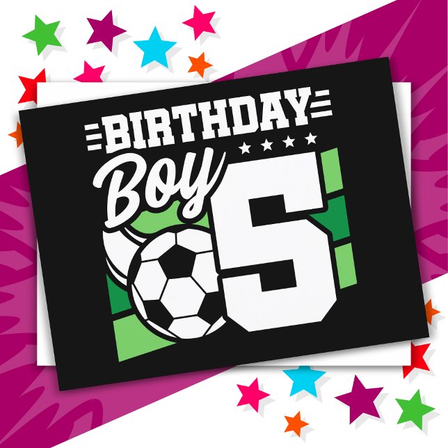 Carte Postale Fête d'anniversaire de football de 5 ans pour garç (Créateur téléchargé)