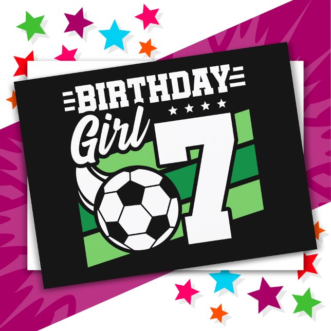 Carte Postale Fête d'anniversaire de football de 7 ans Fille de  (Créateur téléchargé)