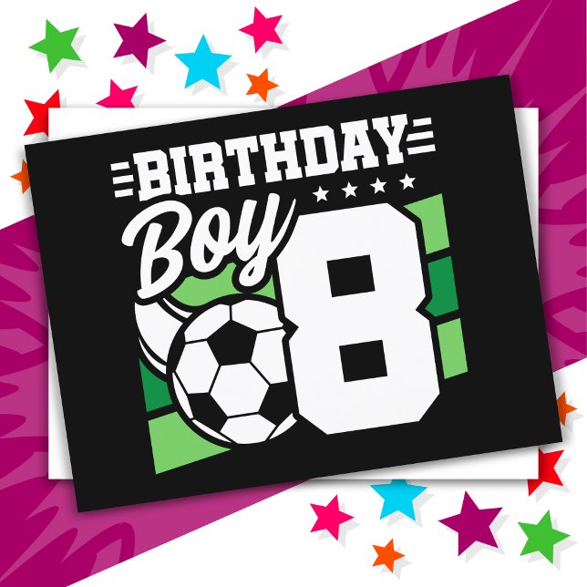Carte Postale Fête d'anniversaire de football de 8 ans pour garç (Créateur téléchargé)