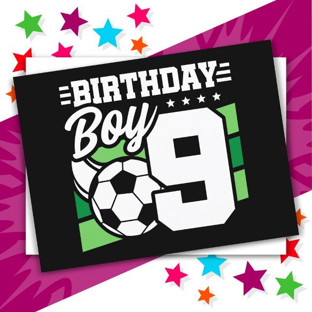 Carte Postale Fête d'anniversaire de football de 9 ans pour garç (Créateur téléchargé)