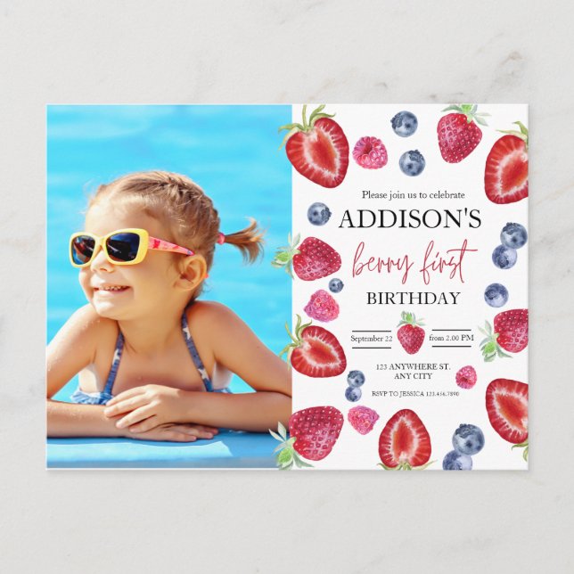 Carte Postale Fête d'anniversaire de fraise 1 an, photo de premi (Devant)