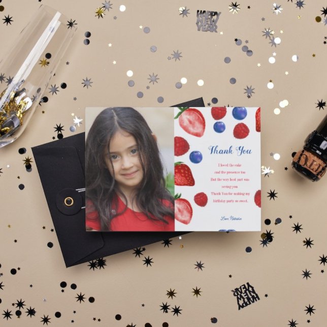 Carte Postale Fête d'anniversaire de fraise, thèmes de merci bai (Créateur téléchargé)