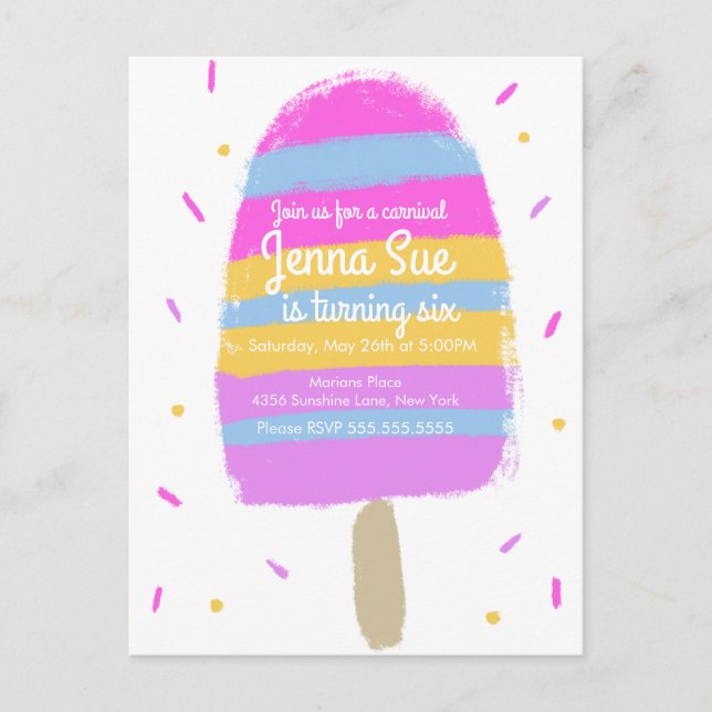 Carte Postale Fête d'anniversaire de glace peinte à la main avec (Devant)