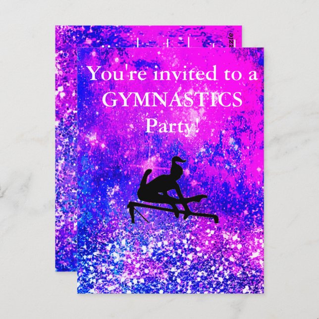 Carte Postale Fête d'anniversaire de gymnastique pour filles sur (Devant / Derrière)