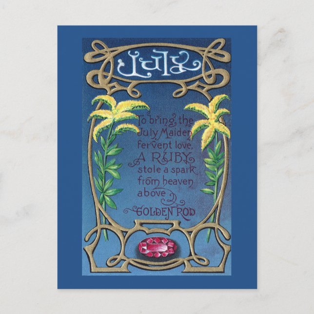 Carte Postale Fête d'anniversaire de juillet Rubis et Goldenrod (Devant)