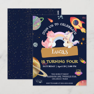 Carte Postale Fête d'anniversaire de licorne dinosaure galaxie f