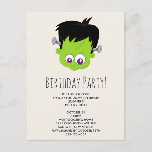 Carte Postale Fête d'anniversaire de monstre de Frankenstein ver (Devant)