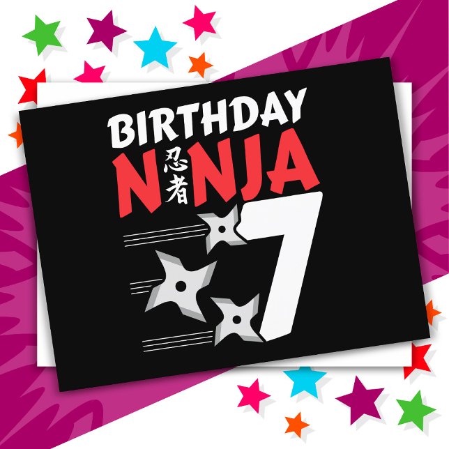 Carte Postale Fête d'anniversaire de ninja 7 ans étoiles enfants (Créateur téléchargé)