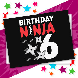 Carte Postale Fête d'anniversaire de ninja de 6 ans étoiles enfa