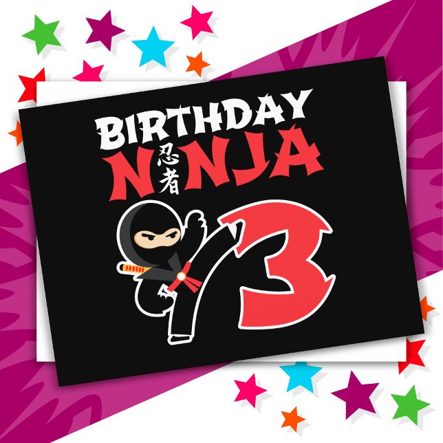 Carte Postale Fête d'anniversaire de ninja de karaté de 3 ans En (Créateur téléchargé)