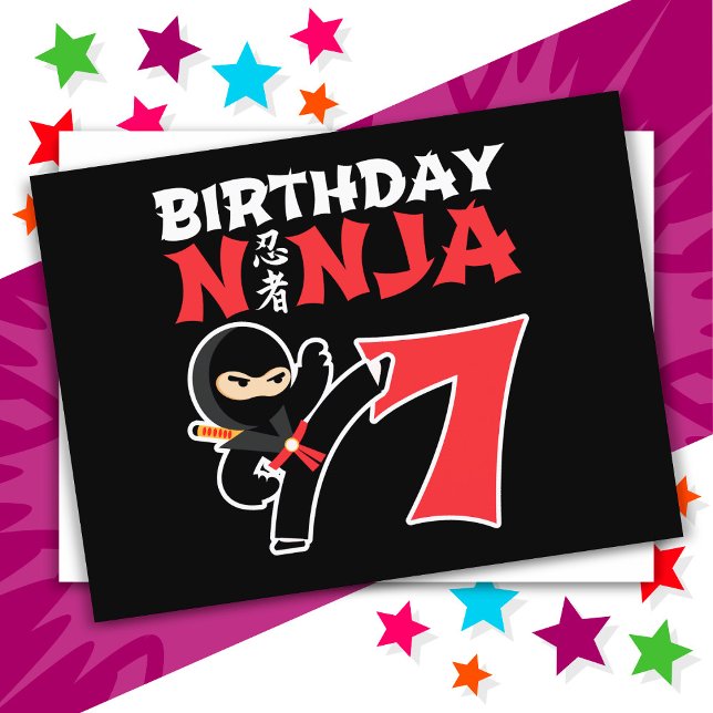 Carte Postale Fête d'anniversaire de ninja de karaté de 7 ans En (Créateur téléchargé)