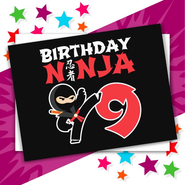 Carte Postale Fête d'anniversaire de ninja de karaté de 9 ans En (Créateur téléchargé)