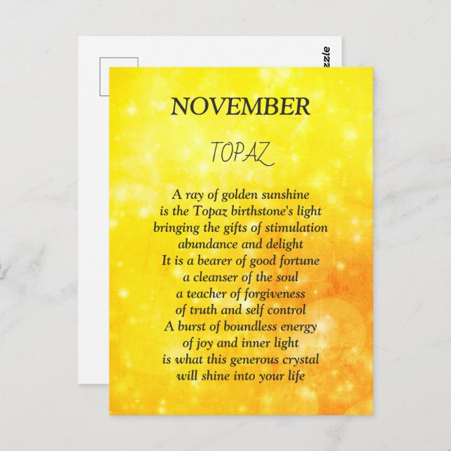 Carte Postale Fête d'anniversaire de novembre Topaz (Devant / Derrière)