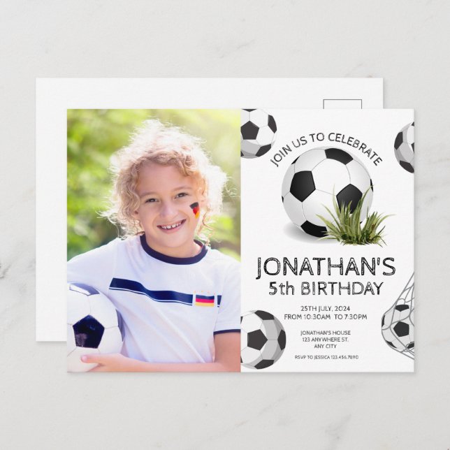 Carte Postale Fête d'anniversaire de photo de football pour enfa (Devant / Derrière)