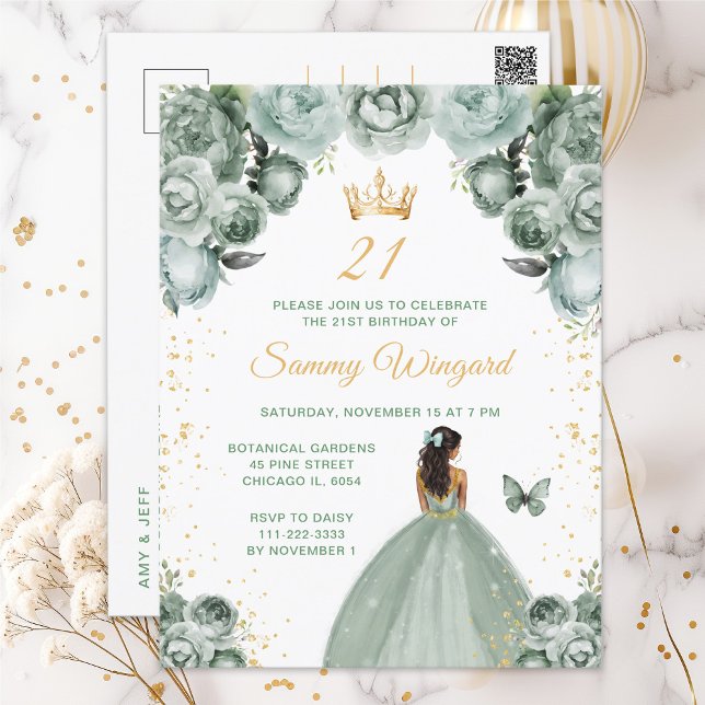 Carte Postale Fête d'anniversaire de princesse à la peau foncée  (Créateur téléchargé)
