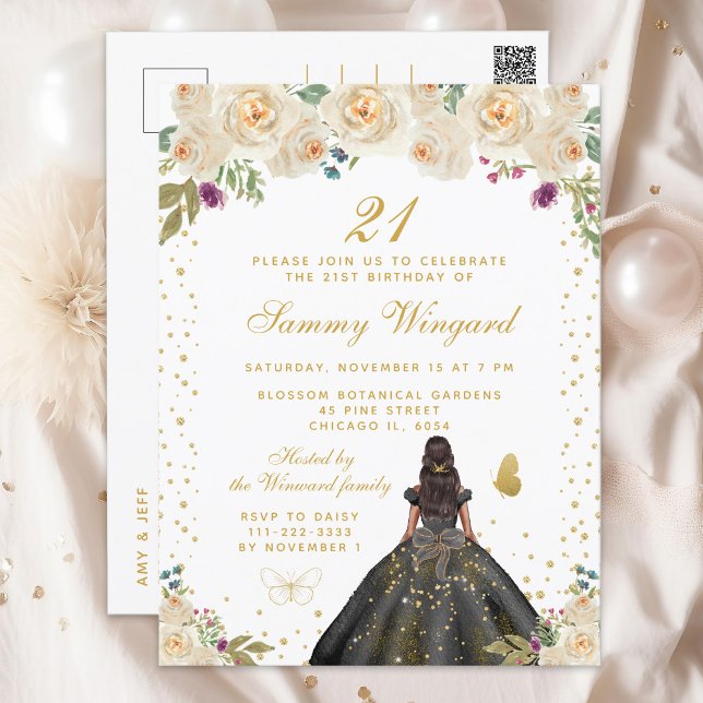 Carte Postale Fête d'anniversaire de princesse à la peau foncée  (Créateur téléchargé)