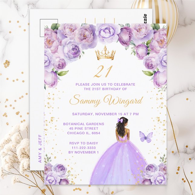 Carte Postale Fête d'anniversaire de princesse à la peau foncée  (Créateur téléchargé)