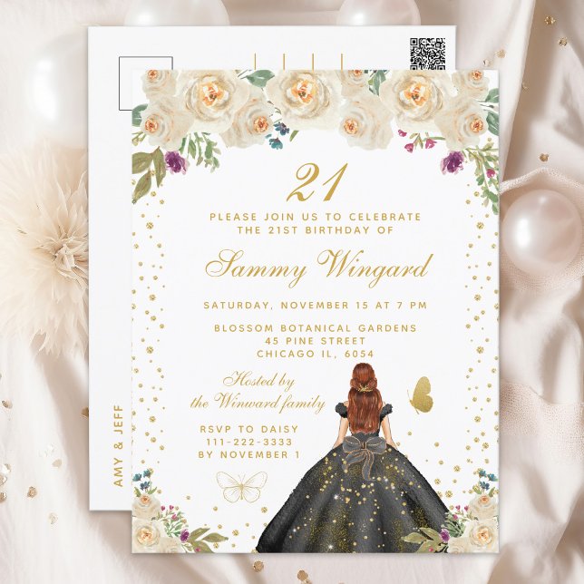 Carte Postale Fête d'anniversaire de princesse aux cheveux bruns (Créateur téléchargé)