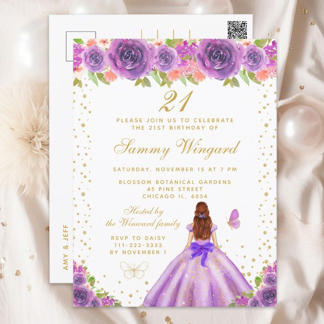 Carte Postale Fête d'anniversaire de princesse aux cheveux bruns (Créateur téléchargé)