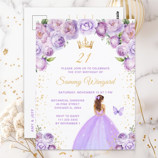Carte Postale Fête d'anniversaire de princesse aux cheveux bruns (Créateur téléchargé)