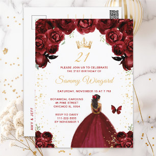 Carte Postale Fête d'anniversaire de princesse peau foncée rouge