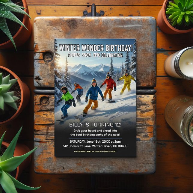 Carte Postale Fête d'anniversaire de snowboard sur neige merveil (Créateur téléchargé)