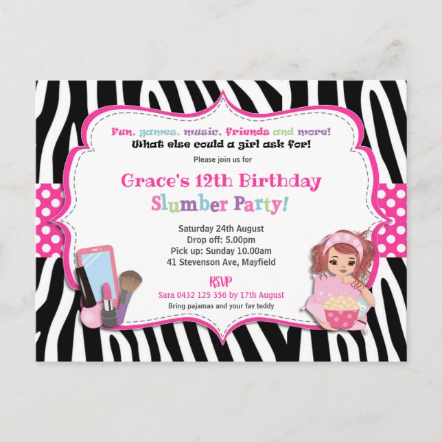 Carte Postale Fête d'anniversaire de Stwood Zebra Imprimer Invit (Devant)