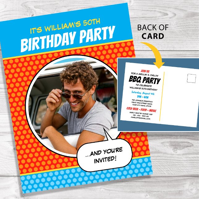 Carte Postale Fête d'anniversaire de style BD drôle tous âges BB (Créateur téléchargé)