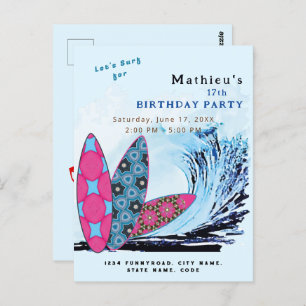 Carte Postale Fête d'anniversaire de surf surfboard