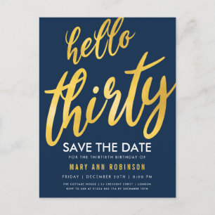 Carte Postale Fête d'anniversaire de trente ans Navy Save Date