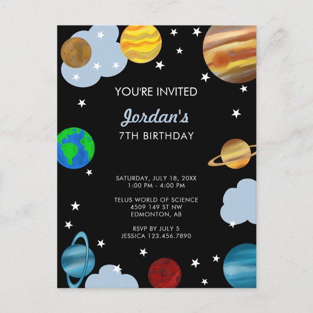 Carte Postale Fête d'anniversaire des garçons Planètes Espace Ga (Devant)
