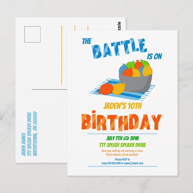 Carte Postale Fête d'anniversaire d'été pour enfants Piscine de  (Devant / Derrière)