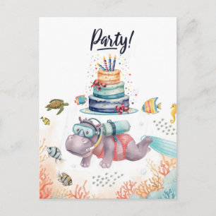 Carte Postale Fête d'anniversaire d'hippopotame sous l'eau