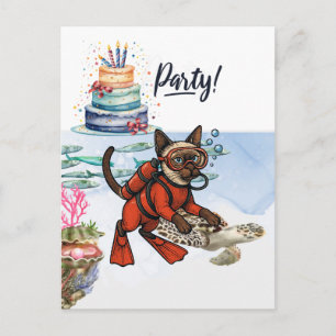 Carte Postale Fête d'anniversaire du Chat Scuba sous l'eau