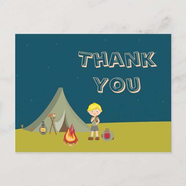 Carte Postale Fête d'anniversaire du garçon de camping merci car (Devant)