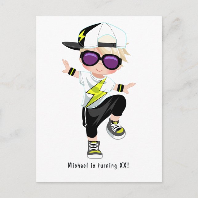 Carte Postale Fête d'anniversaire d'un garçon breakdancer hip‑ho (Devant)